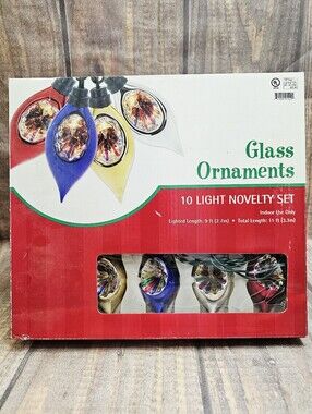 American Vintage Retro Glass Christmas Lighted 10 Indent Ornaments String 11'